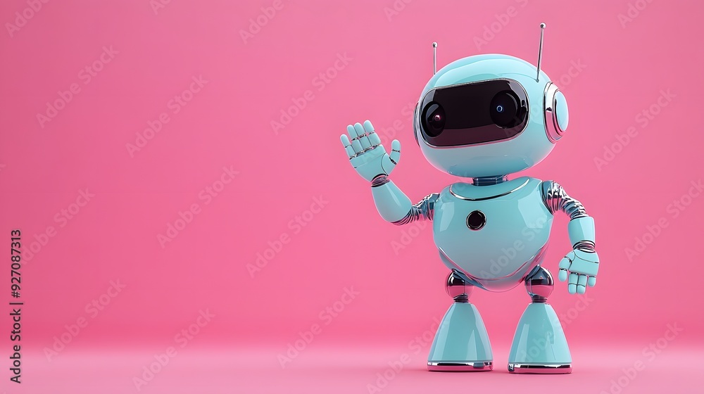 Cute Robot Waving Hello on Pink Background. Cute Robot Waving Hello on Pink Background.