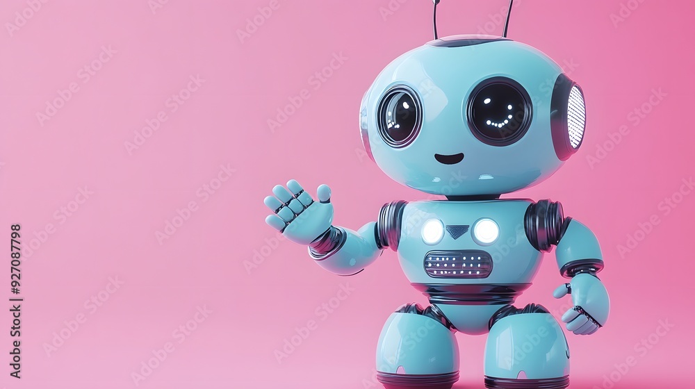 Friendly Robot Waving on Pink Background. Friendly Robot Waving on Pink Background.
