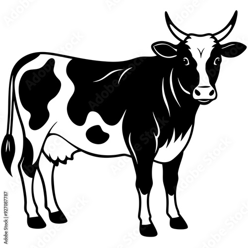 black and white cow vector illustration 