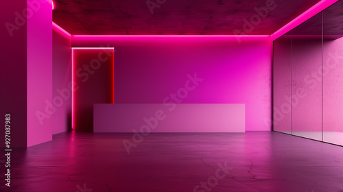 Dark pink fuchsia modern minimalistic interior background wall mockup 3d render