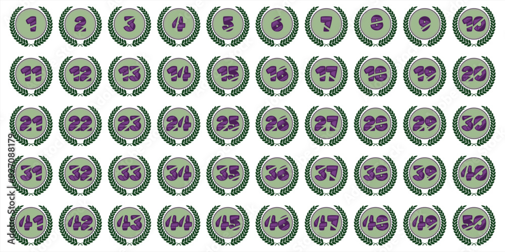 Numbers 1 to 50 premium digital purple green circle icon design.6 Numbers 1 to 50 premium digital purple green circle icon design.6
