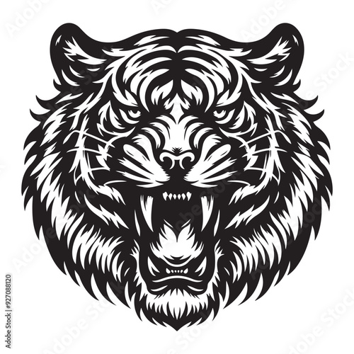 Line art of tiger face roaring cartoon vector