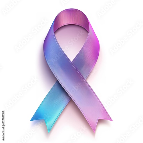 A ribbon with a blue and purple ribbon is displayed on a white background photo