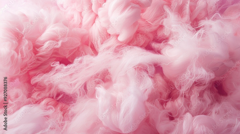 A close-up view of a mound of pink cotton candy, with the light reflecting off of the soft, fluffy fibers. A close-up view of a mound of pink cotton candy, with the light reflecting off of the soft, fluffy fibers.