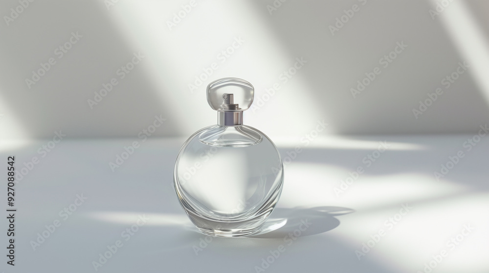 Transparent bottle of perfume on a light background. There is space for insertion. Transparent bottle of perfume on a light background. There is space for insertion.