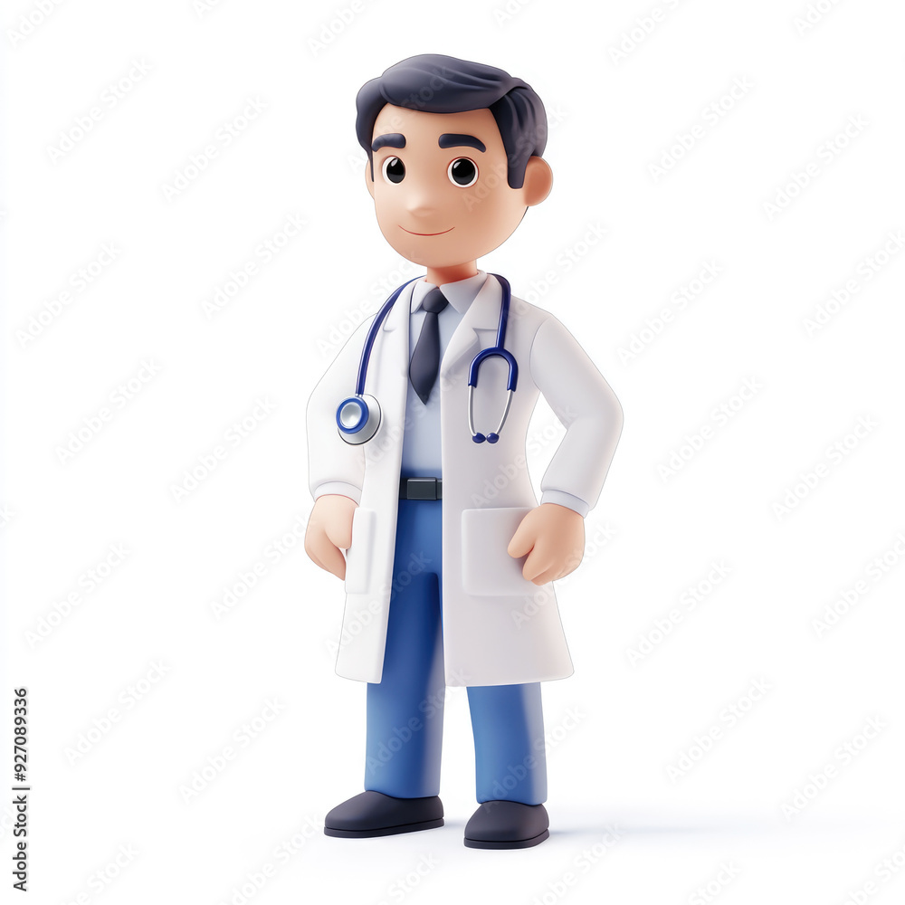 3D cartoon, a male doctor uniform. on a solid white background 3D cartoon, a male doctor uniform. on a solid white background