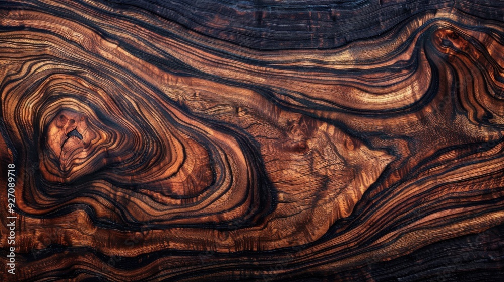 A close-up image showcases the intricate, swirling patterns of dark wood grain. The rich brown and black hues create a visually captivating texture, revealing the unique beauty of nature's artistry. A close-up image showcases the intricate, swirling patterns of dark wood grain. The rich brown and black hues create a visually captivating texture, revealing the unique beauty of nature's artistry.