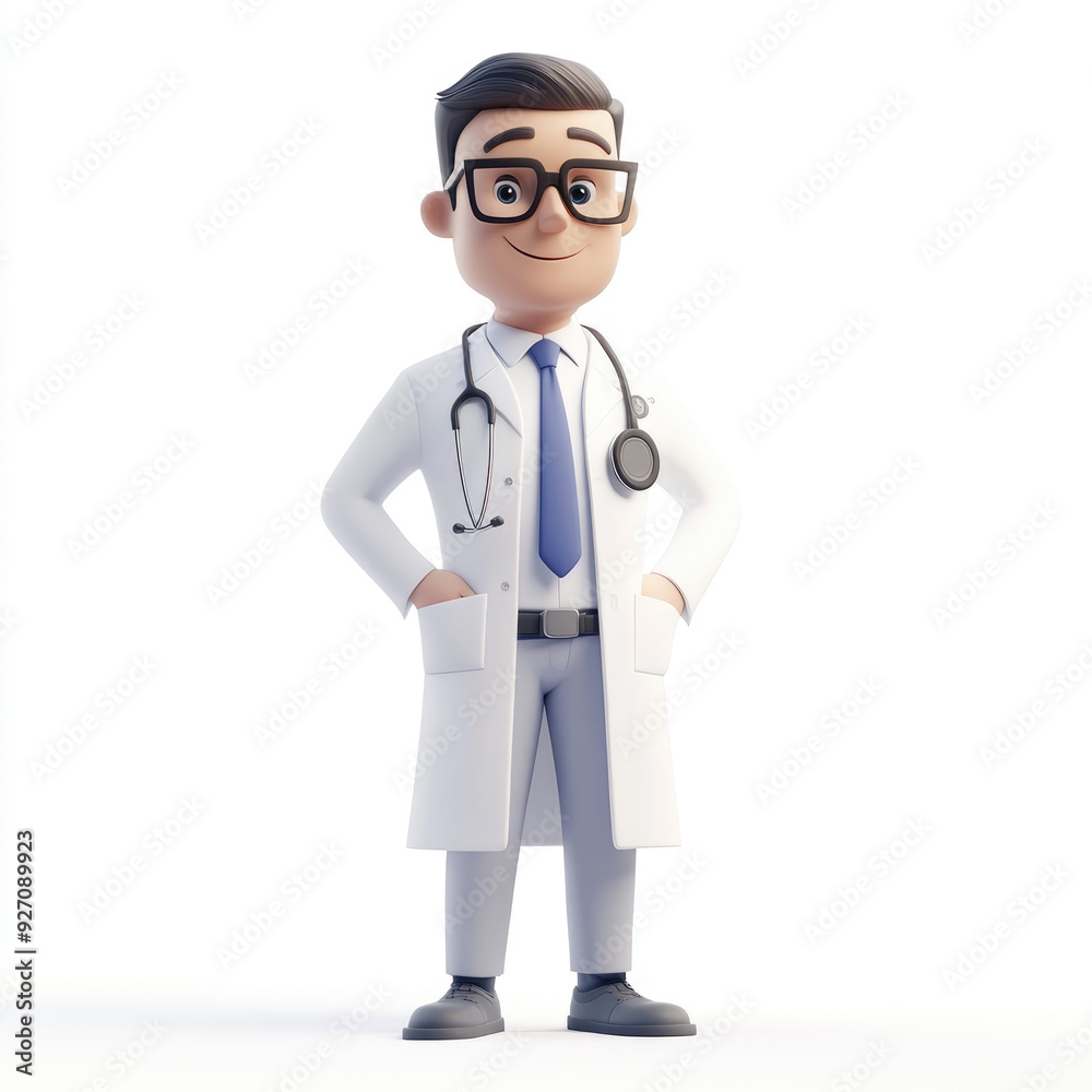3D cartoon, a male doctor uniform. on a solid white background 3D cartoon, a male doctor uniform. on a solid white background