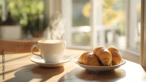 Warme Morgen: Gemütliches Frühstück mit dampfendem Kaffee und frisch