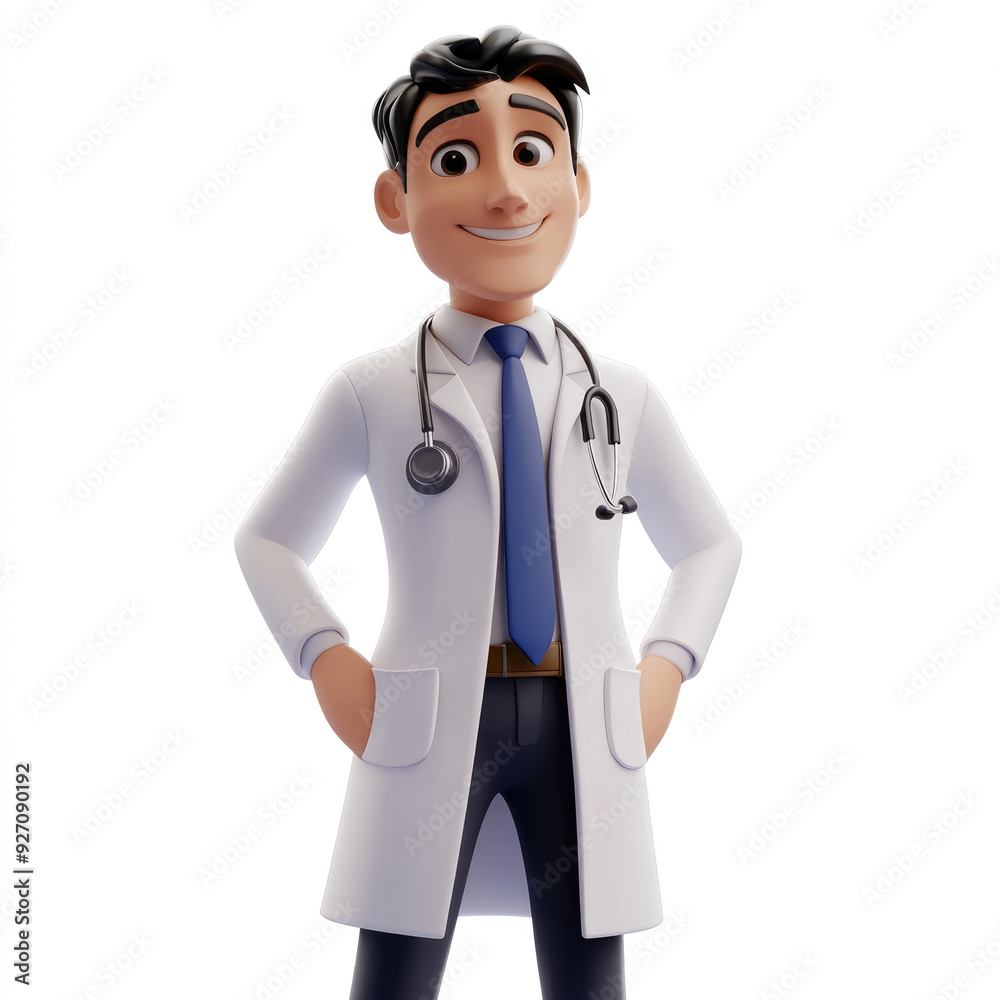 Fototapeta premium 3D cartoon, a male doctor uniform. on a solid white background