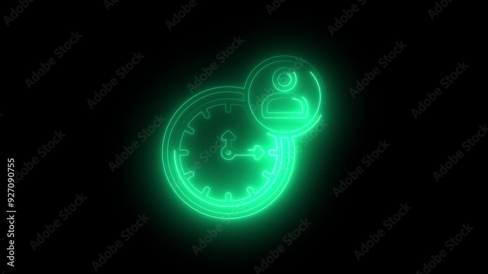Glowing Neon Clock and User Icon Animation, Modern Time Management Concept. Glowing Neon Clock and User Icon Animation, Modern Time Management Concept.
