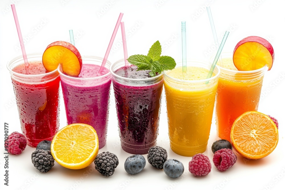 Juices and Floats in Plastic Cup on white background created with Generative AI Juices and Floats in Plastic Cup on white background created with Generative AI