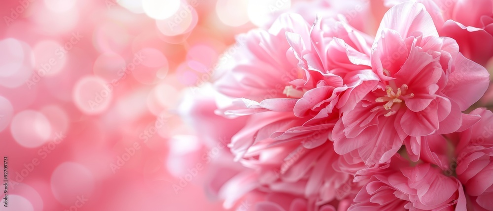 A tight shot of a pink blossom against a softly blurred backdrop, illuminated by hazy strands of light A tight shot of a pink blossom against a softly blurred backdrop, illuminated by hazy strands of light