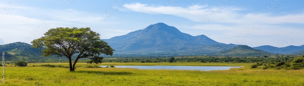 Fototapeta premium A panoramic view of Africas diverse landscapes, reflecting the continents cultural richness, Africa, Continent Diverse Tribal