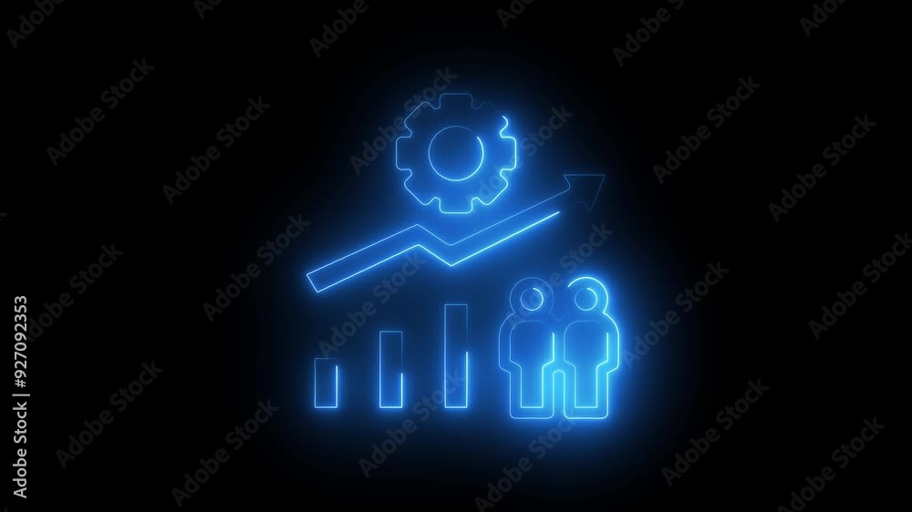 Glowing Neon Gear, Team, and Growth Chart Animation, Futuristic Business and Productivity Concept Glowing Neon Gear, Team, and Growth Chart Animation, Futuristic Business and Productivity Concept