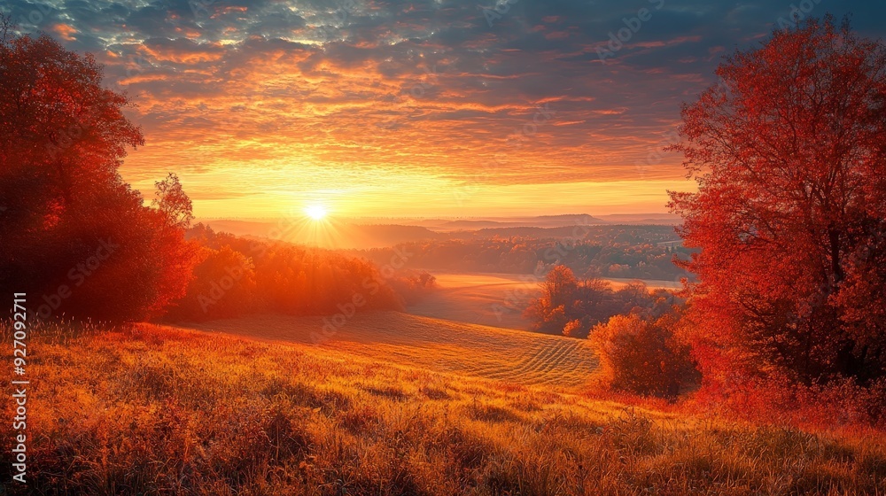 Enchanting Autumn Sunrise Over Mountain Pathway Enchanting Autumn Sunrise Over Mountain Pathway
