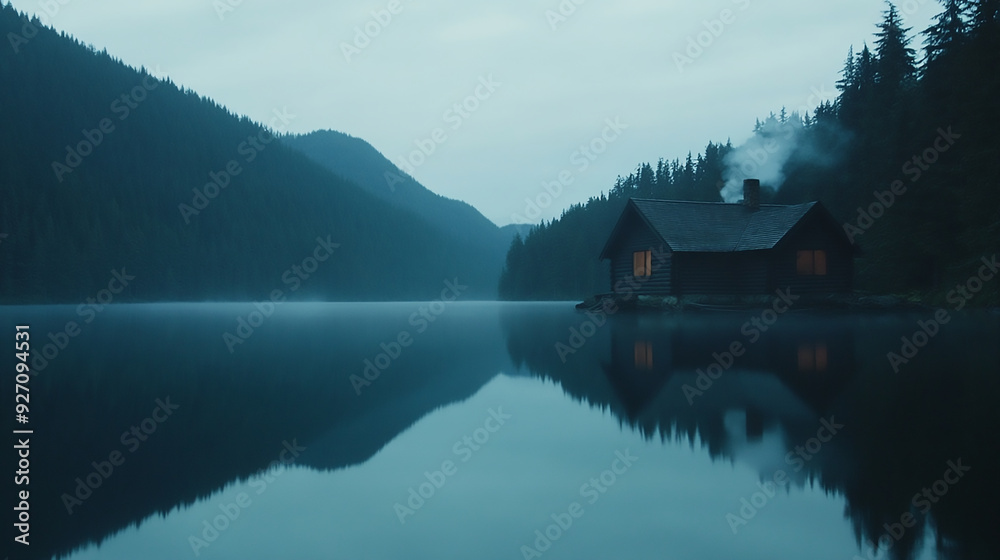 A remote cabin nestled in the mountains, with smoke rising from the chimney and a pristine lake reflecting the surrounding forest. A remote cabin nestled in the mountains, with smoke rising from the chimney and a pristine lake reflecting the surrounding forest.