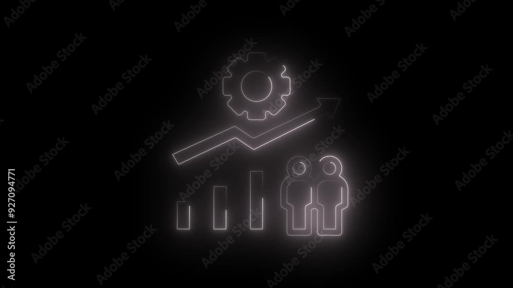 Glowing Neon Gear, Team, and Growth Chart Animation, Futuristic Business and Productivity Concept Glowing Neon Gear, Team, and Growth Chart Animation, Futuristic Business and Productivity Concept
