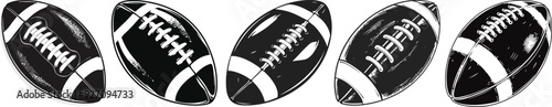 Set of Vector American Football Icons in Black and White