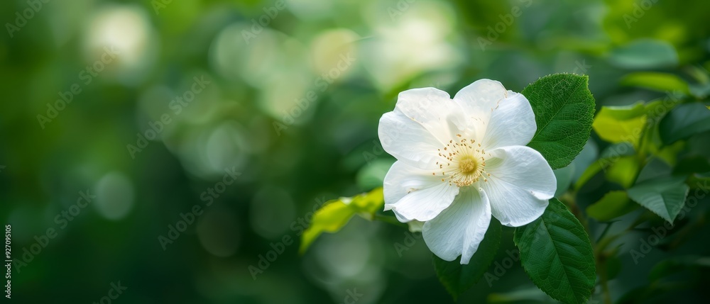 A white flower atop a lush, forest of verdant leaves teeming with numerous green foliage A white flower atop a lush, forest of verdant leaves teeming with numerous green foliage