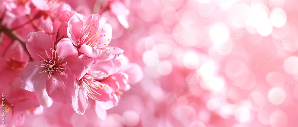 A close-up of a pink flower on a branch with a shallow depth of field, showcasing the petals in focus Background features a soft, out-of-focus boke A close-up of a pink flower on a branch with a shallow depth of field, showcasing the petals in focus Background features a soft, out-of-focus boke