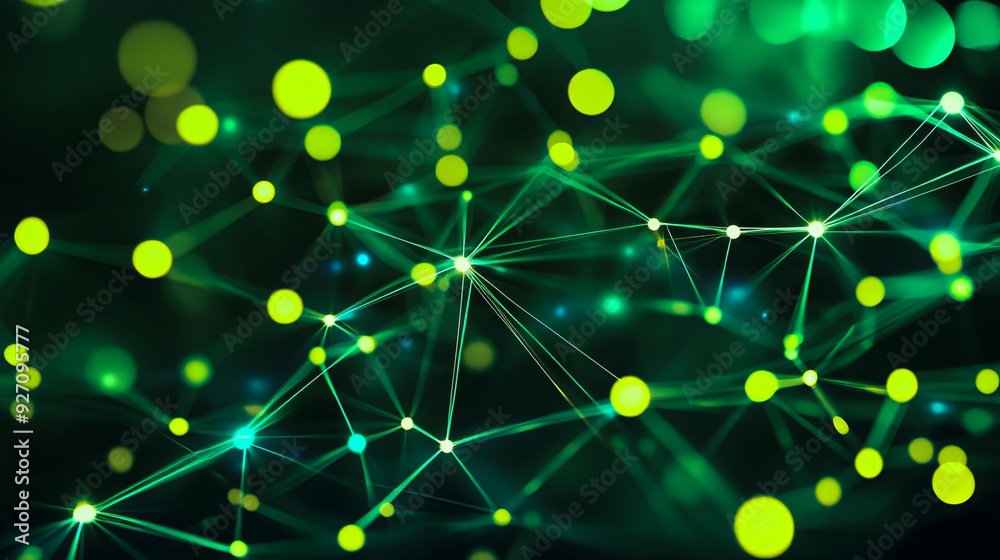 A green and yellow network of dots on a black background A green and yellow network of dots on a black background