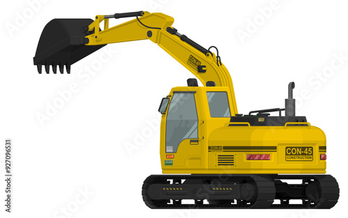 Isolated excavator in the position of pouring