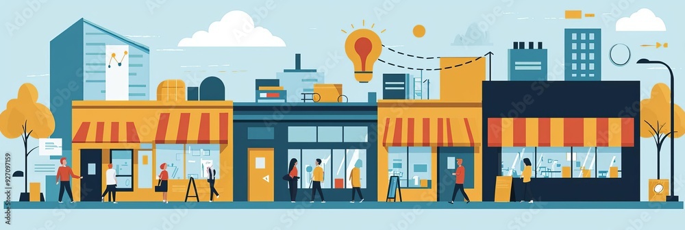 Fototapeta premium Economic recovery, thriving businesses after a recession, flat design illustration