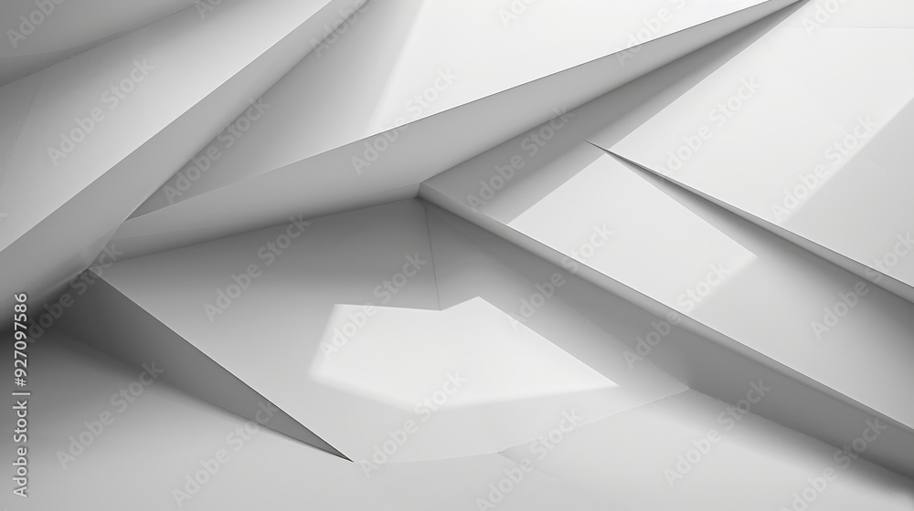 A series of white geometric shapes, seemingly crafted from paper, are arranged in an abstract composition, creating a modern and minimalist aesthetic. The shapes overlap and intersect, casting shadows A series of white geometric shapes, seemingly crafted from paper, are arranged in an abstract composition, creating a modern and minimalist aesthetic. The shapes overlap and intersect, casting shadows