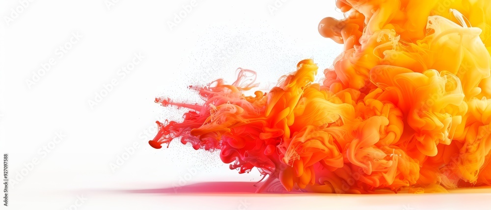 A clear drop of water at the image's bottom, suspended above a white backdrop, filled with a blend of colored inks and water A clear drop of water at the image's bottom, suspended above a white backdrop, filled with a blend of colored inks and water