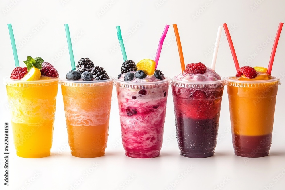 Juices and Floats in Plastic Cup on white background created with Generative AI Juices and Floats in Plastic Cup on white background created with Generative AI