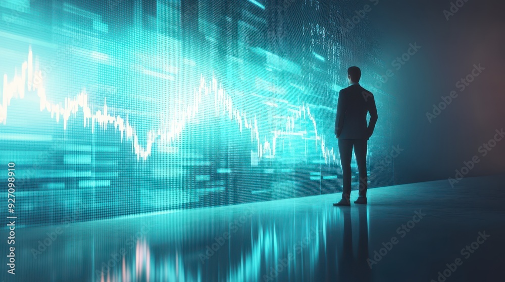 Successful Businessman Next to Rising Stock Chart - Financial Growth and Investment Concept in 3D Illustration Successful Businessman Next to Rising Stock Chart - Financial Growth and Investment Concept in 3D Illustration