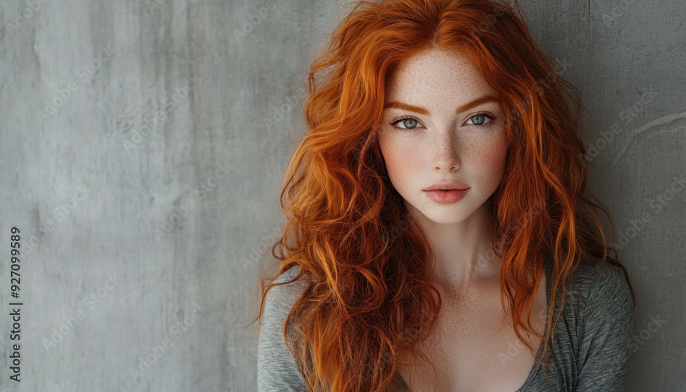 Portrait of a young woman with vibrant red hair and striking features in a natural light setting indoors Portrait of a young woman with vibrant red hair and striking features in a natural light setting indoors