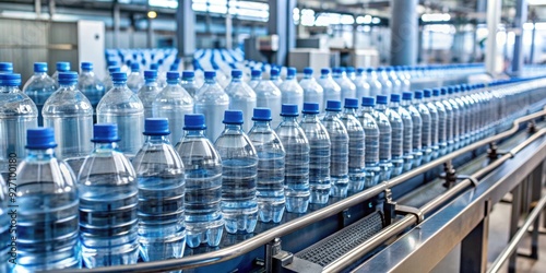 Efficient production line in a water bottle manufacturing plant, efficiency, rows