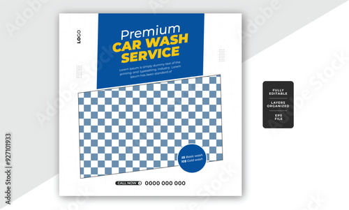 Cleaning service promotional car wash trendy social media post or web banner vector template design