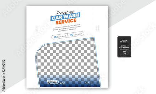 Cleaning service promotional car wash trendy social media post or web banner vector template design
