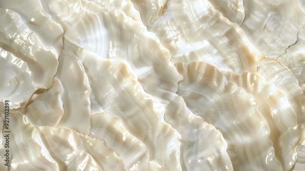 A close up view of a mother of pearl shell's interior surface, revealing a textured, iridescent pattern of white and cream. The intricate details create a natural, abstract design. A close up view of a mother of pearl shell's interior surface, revealing a textured, iridescent pattern of white and cream. The intricate details create a natural, abstract design.