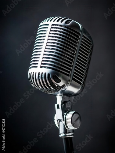 Vintage microphone on a dark background, perfect for music, podcasting, and broadcasting visuals.