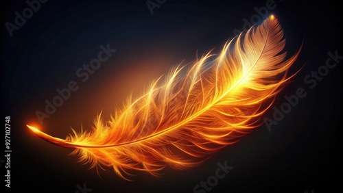 Ember feather glowing on dark background, Ember, feather, glowing, dark, background, fire, light, symbol, contrast, elegant photo