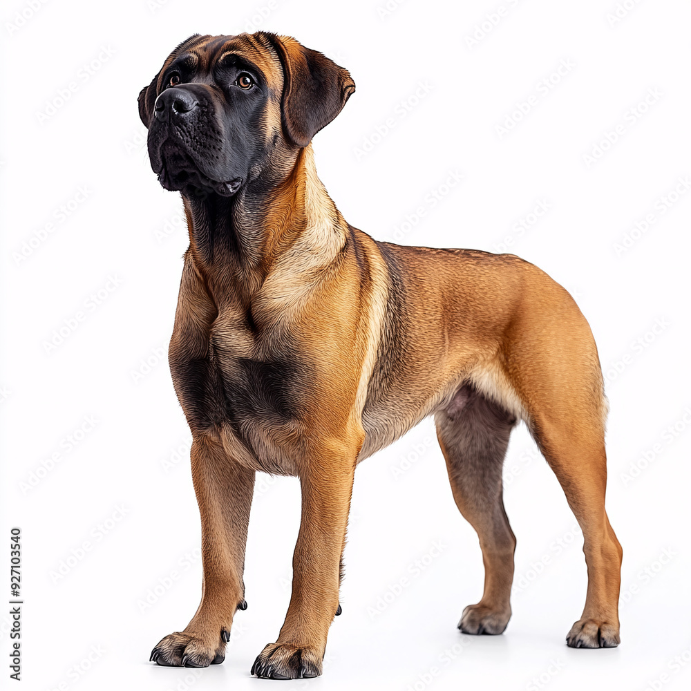 Spanish mastiff dog breed standing against white background, representing a loyal and strong guardian pet, suitable for countryside and rural environment. Spanish mastiff dog breed standing against white background, representing a loyal and strong guardian pet, suitable for countryside and rural environment.