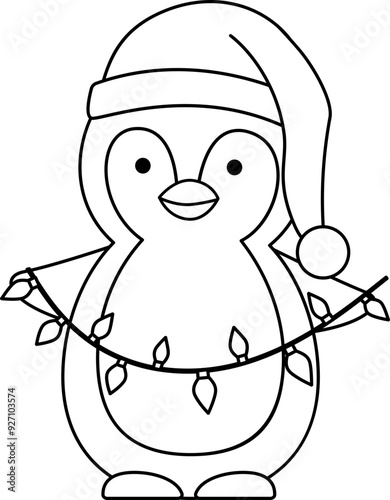Cute Christmas penguin outline vector.
Cute Christmas penguin coloring page isolated svg.