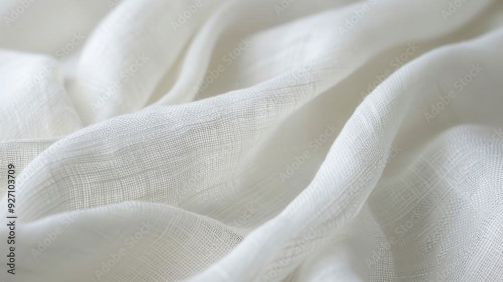 A close-up image of a white linen fabric draped smoothly, showcasing its delicate texture and soft folds. The fabric is lit with a soft, natural light that emphasizes its subtle sheen and highlights t A close-up image of a white linen fabric draped smoothly, showcasing its delicate texture and soft folds. The fabric is lit with a soft, natural light that emphasizes its subtle sheen and highlights t