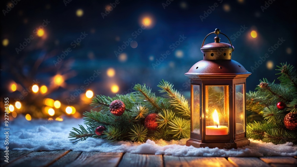 Christmas lantern glowing brightly in the dark night , Christmas, lantern, night, glowing, festive, decoration
