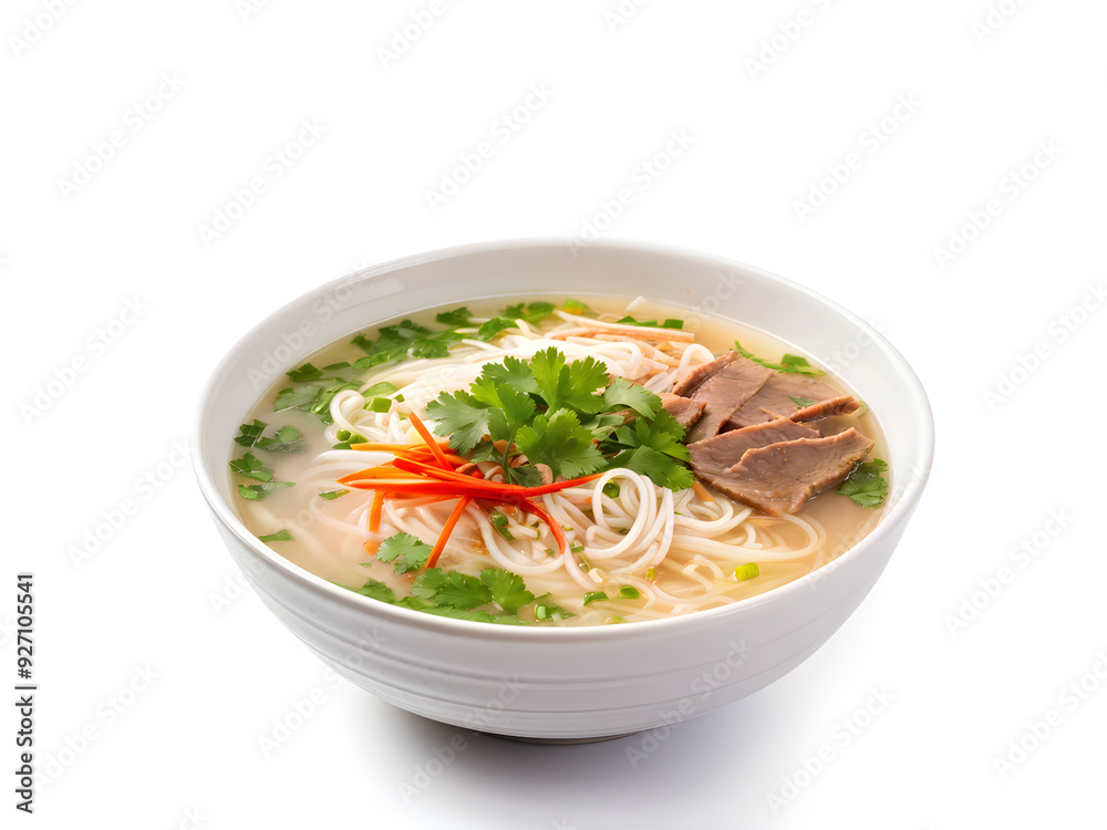 Vietnamese dishes called Pho, a bowl of Pho isolated on white background
Vietnamese dishes called Pho, a bowl of Pho isolated on white background