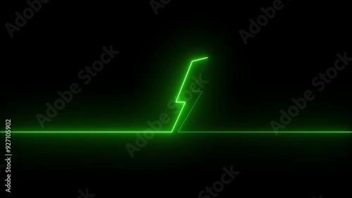 Abstract neon charging icon.Neon lightning icon animation, flickering emergence with fading photo