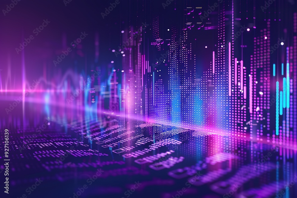A colorful, abstract image of a city skyline with a purple background A colorful, abstract image of a city skyline with a purple background