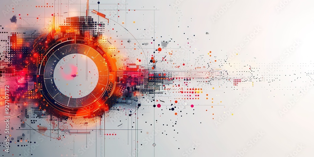 A colorful, abstract design with a red circle in the center A colorful, abstract design with a red circle in the center