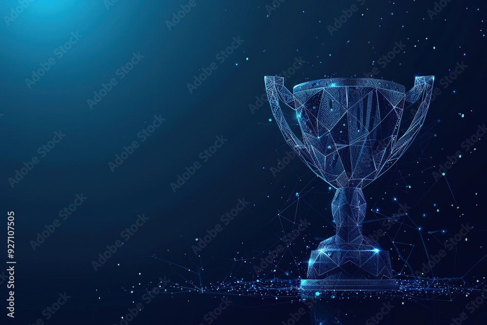 A trophy is shown in a blue background with a lot of stars A trophy is shown in a blue background with a lot of stars