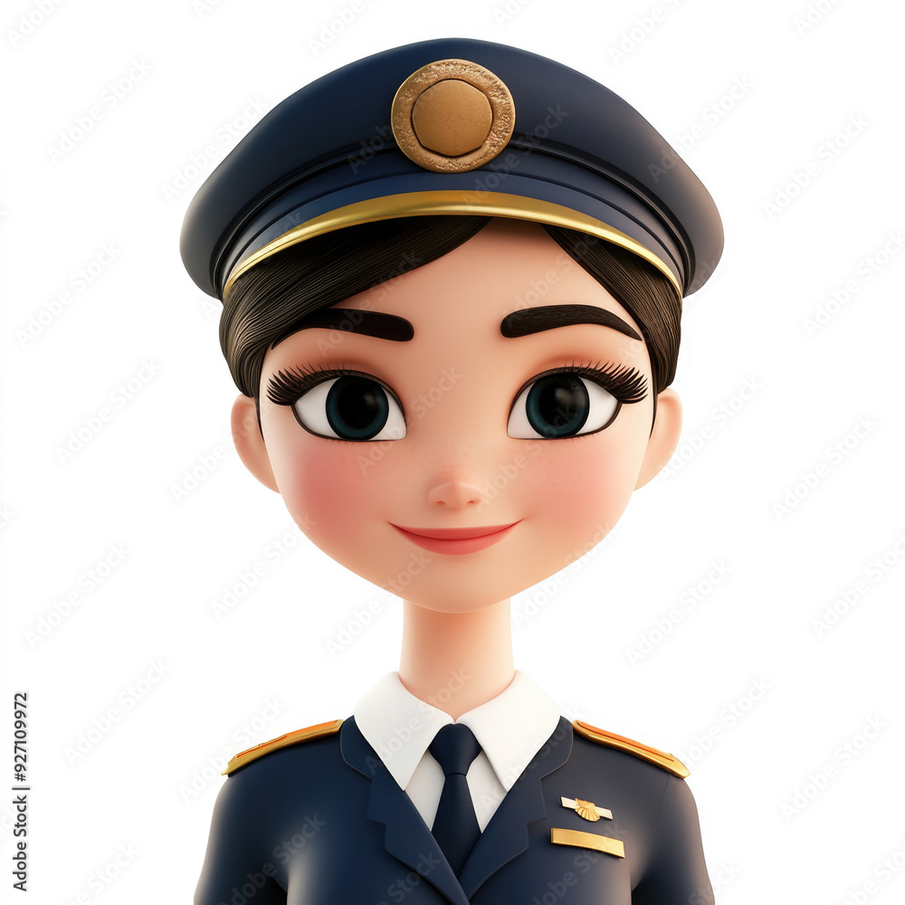 3D cartoon, a Cheerful stewardess. on a solid white background 3D cartoon, a Cheerful stewardess. on a solid white background