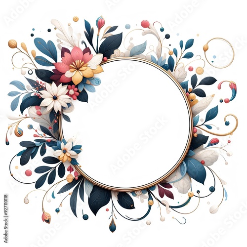 Elegant Floral Frame with Colorful Leaves and Blossoms